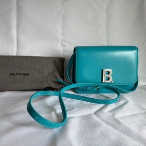 Balenciaga Small B Bag – Blue Leather Crossbody with Dust Bag